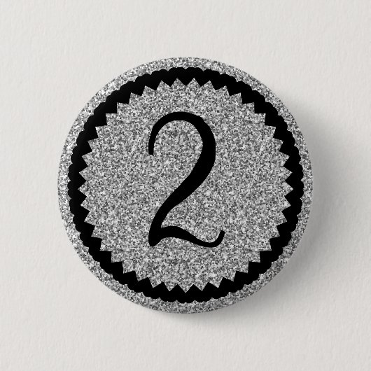 2. Geburtstag Party Silver Glitzer Classic Button (Vorderseite)