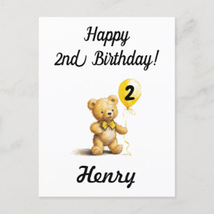 2. Geburtstag, Personalisierte Teddy Bärenkarte, Postkarte