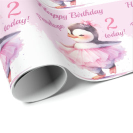 2. Geburtstag Pinguin Ballerina Pink Geschenkpapier