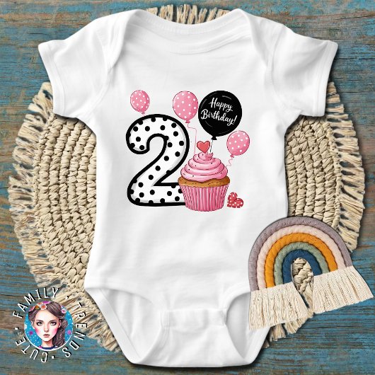 2. Geburtstag Pink Cupcake Baby Strampler
