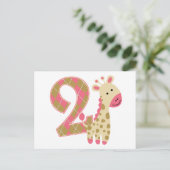 2. Geburtstag Pink Giraffe Postkarte (Stehend Vorderseite)