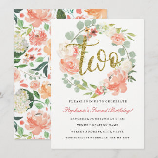 2. Geburtstag Pink Gold Blumenstrauß Einladung