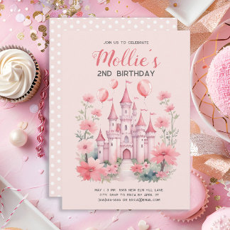 2. Geburtstag Pink Princess Burg Balloons Einladung