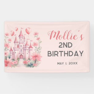 2. Geburtstag Pinke Prinzessinnen-Schloss-Ballons Banner