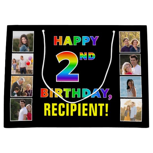 2. Geburtstag: Regenbogentext, benutzerdefinierte Große Geschenktüte (Vorderseite)