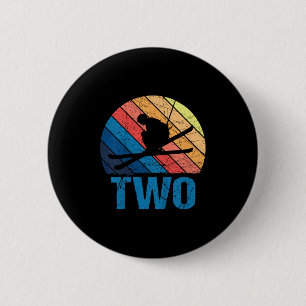 2. Geburtstag Retro Skifahren 2 Jahre Jungen Mädch Button