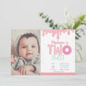 2. Geburtstag Rosa Donut Einladung mit Bild (Stehend Vorderseite)