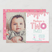 2. Geburtstag Rosa Donut Einladung mit Bild (Vorne/Hinten)
