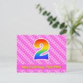 2. Geburtstag: Rosa Streifen & Herz, Regenbogen 2 Postkarte (Stehend Vorderseite)