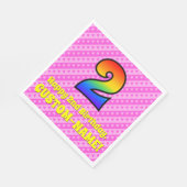 2. Geburtstag: Rosa Streifen & Herz, Regenbogen # Serviette (Ecke)