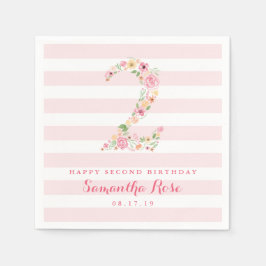 2. Geburtstag Rosa Streifen und Aquarellfarben ZWE Serviette