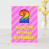 2. Geburtstag: Rosa Streifen und Herz, Regenbogen Karte (Gelbe Blume)