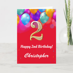 2. Geburtstag Rot und Gold farbige Ballons Karte