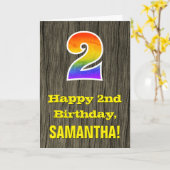 2. Geburtstag: Rustikale Imitate Holzschauen, Rege Karte (Gelbe Blume)