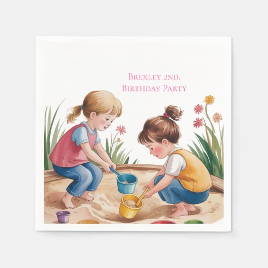 2. Geburtstag Sandbox Girl Party Serviette (Vorderseite)
