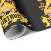 2. Geburtstag Schwarz-Gelb-Konstruktionswagen Geschenkpapier (Rolleneckpunkt)