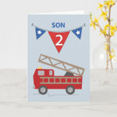 2. Geburtstag Sohn, Feuerwehrauto Karte (Gelbe Blume)