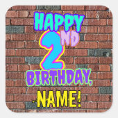 2. Geburtstag - Spaß, Urban Graffiti Inspirierter Quadratischer Aufkleber (Vorderseite)