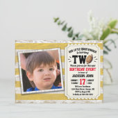 2. Geburtstag Sportfußball Rustikal Gelb Foto Einladung (Stehend Vorderseite)
