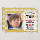 2. Geburtstag Sportfußball Rustikal Gelb Foto Einladung (Vorne/Hinten)