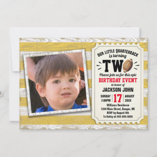 2. Geburtstag Sportfußball Rustikal Gelb Foto Einladung