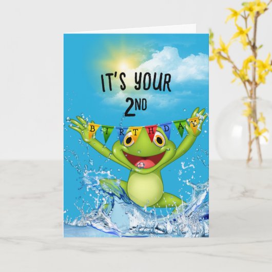 2. Geburtstag Springfrosch im Wasser Karte (Gelbe Blume)
