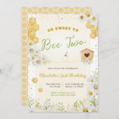 2. Geburtstag Süßbiene Zwei Girl Bumblebee Einladung (Vorne/Hinten)