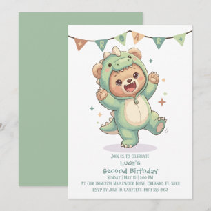 2. Geburtstag Teddybär Dinosaurier Party Einladung