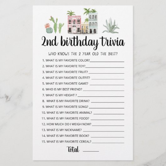 2. Geburtstag Trivia editierbares Spiel (Vorderseite)