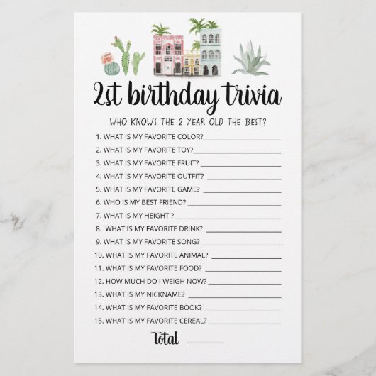 2. Geburtstag Trivia editierbares Spiel (Vorderseite)
