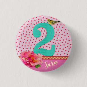 2. Geburtstag vintage Boho-Blume Button