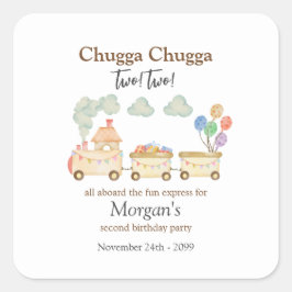2. Geburtstag Wasserfarbenfrohe Züge Spaß Express Quadratischer Aufkleber