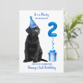 2. Geburtstag Welpenthema - Niedlicher Hund Blue B Einladung (Stehend Vorderseite)