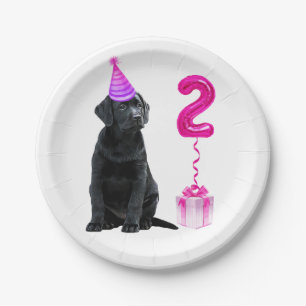 2. Geburtstag Welpenthema - Niedlicher Hund Pink G Pappteller