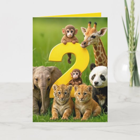 2. Geburtstag Wildtiere Babys Karte (Vorderseite)