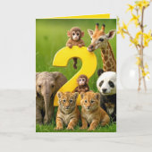 2. Geburtstag Wildtiere Babys Karte (Gelbe Blume)