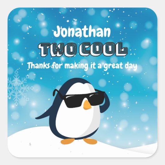 2. Geburtstag Zwei Coole Pinguin Junge Quadratischer Aufkleber (Vorderseite)
