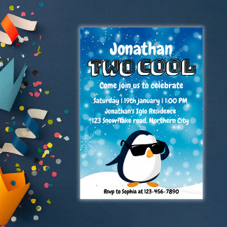 2. Geburtstag Zwei Cooler Pinguin Junge Einladung