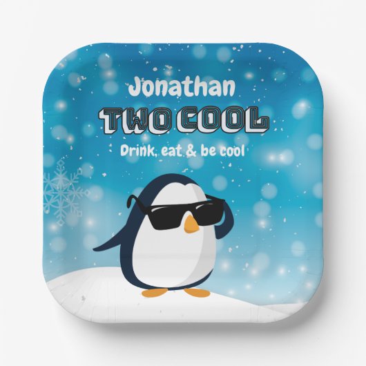 2. Geburtstag Zwei Cooler Pinguin Junge Pappteller (Vorderseite)