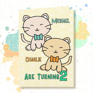 2. Geburtstag Zwillingsjungen Süße Katze Cartoon N Karte