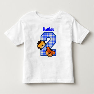 2. Geburtstags-blauer karierter Tiger-Löwe Kleinkind T-shirt