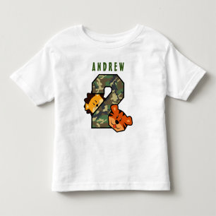 2. Geburtstags-Camouflage-withTiger und Löwe Kleinkind T-shirt