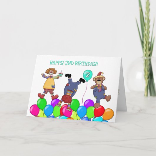 2. Geburtstags-Clowns Balloons Karte (Vorderseite)