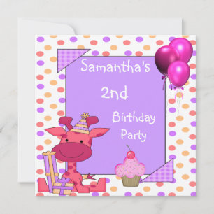 2. Geburtstags-Giraffe-Cupcake-Ballon Mauve Einladung