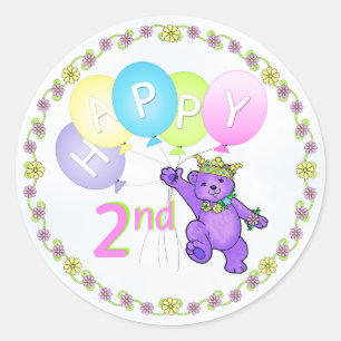 2. Geburtstags-Prinzessin Bear Happy Runder Aufkleber