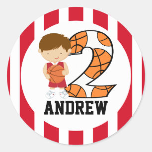 2. Geburtstags-Rot-Weiß-Basketball-Spieler v2 Runder Aufkleber