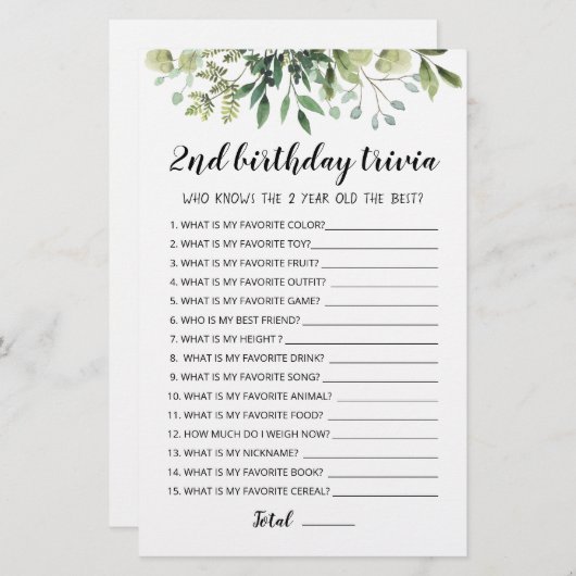 2. Geburtstags-Trivia-Spiel (Vorne/Hinten)