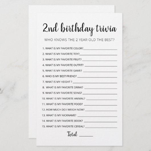 2. Geburtstags-Trivia-Spiel (Vorne/Hinten)