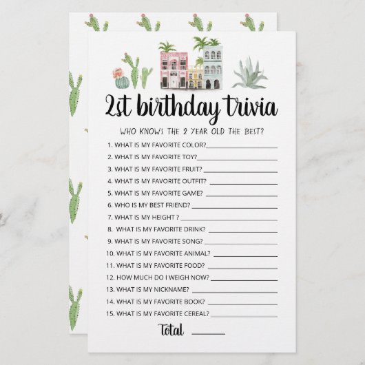 2. Geburtstags-Trivia-Spiel (Vorne/Hinten)