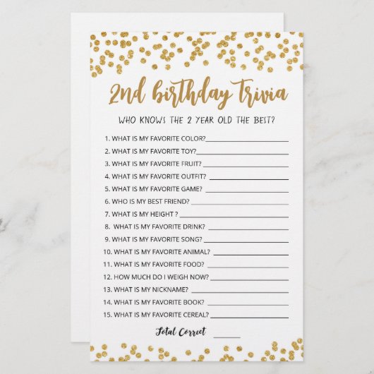 2. Geburtstags-Trivia-Spiel (Vorne/Hinten)